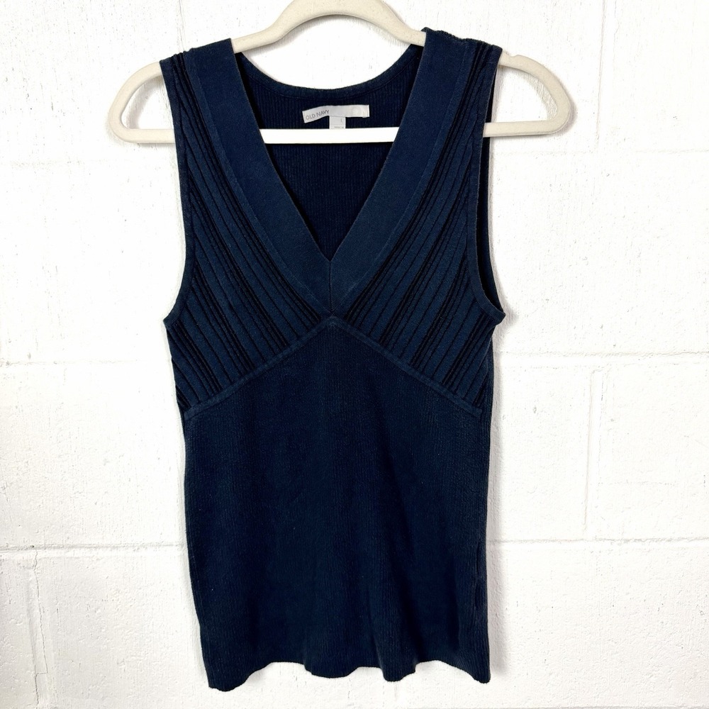 Old‎ Navy Sleeveless Babydoll Sweater Y2K (09) Blue Deep-V Siren Office Retro L